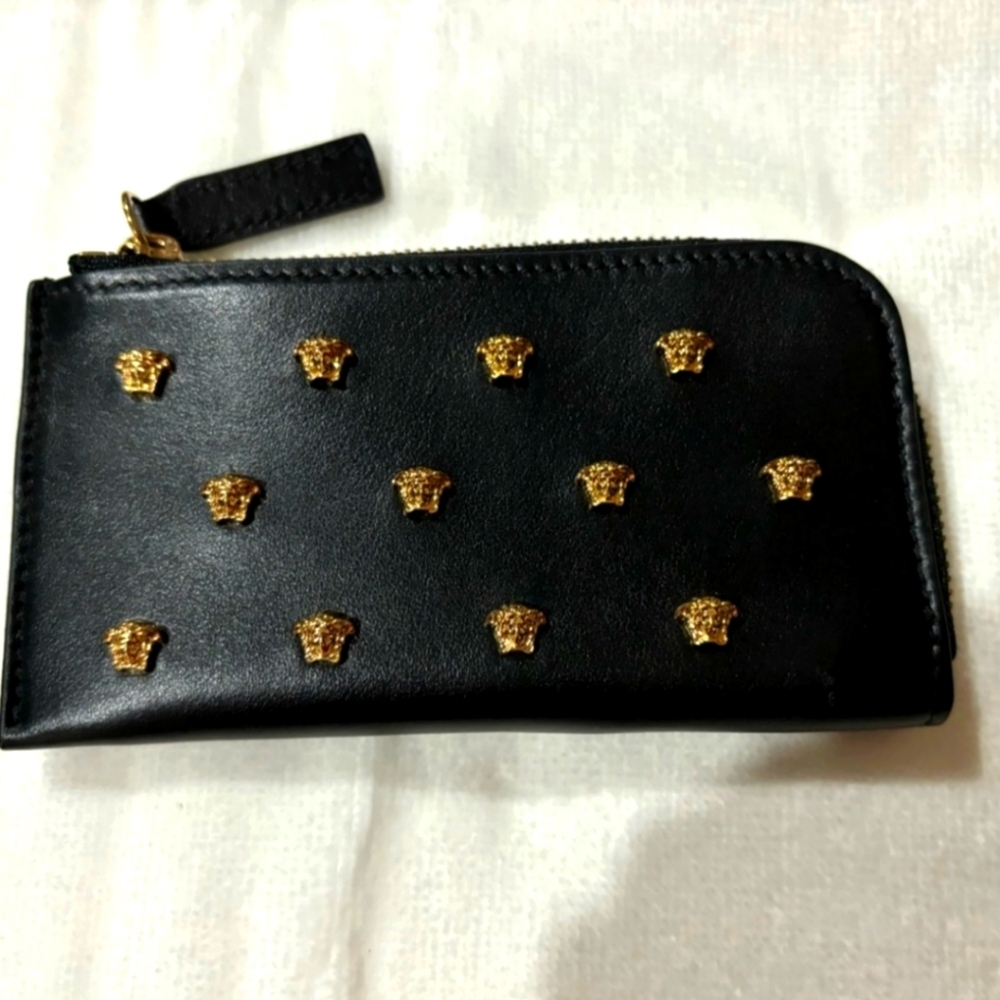 VERSACE Black All Over Medusa Stud Zip Card Holder Wallet - Picture 7 of 11
